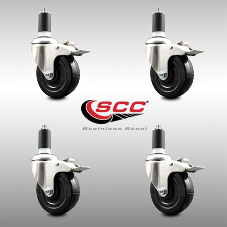 Service Caster 4 Inch 316SS Soft Rubber Swivel 1-3/8 Inch Expanding Stem Caster Set Lock Brake SCC-SS316TTLEX20S414-SRS-138-4